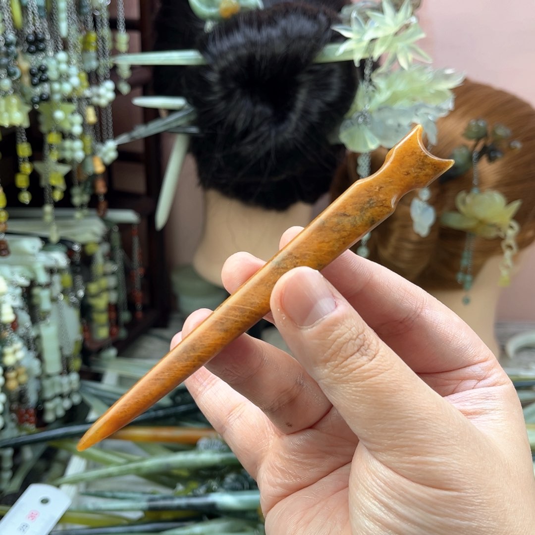 蛇纹石玉发饰未镶嵌总长13厘米左右