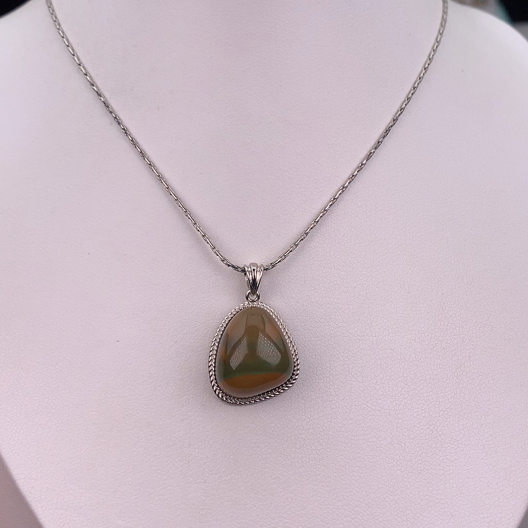 绿松石银S925镶嵌吊坠(赠链)