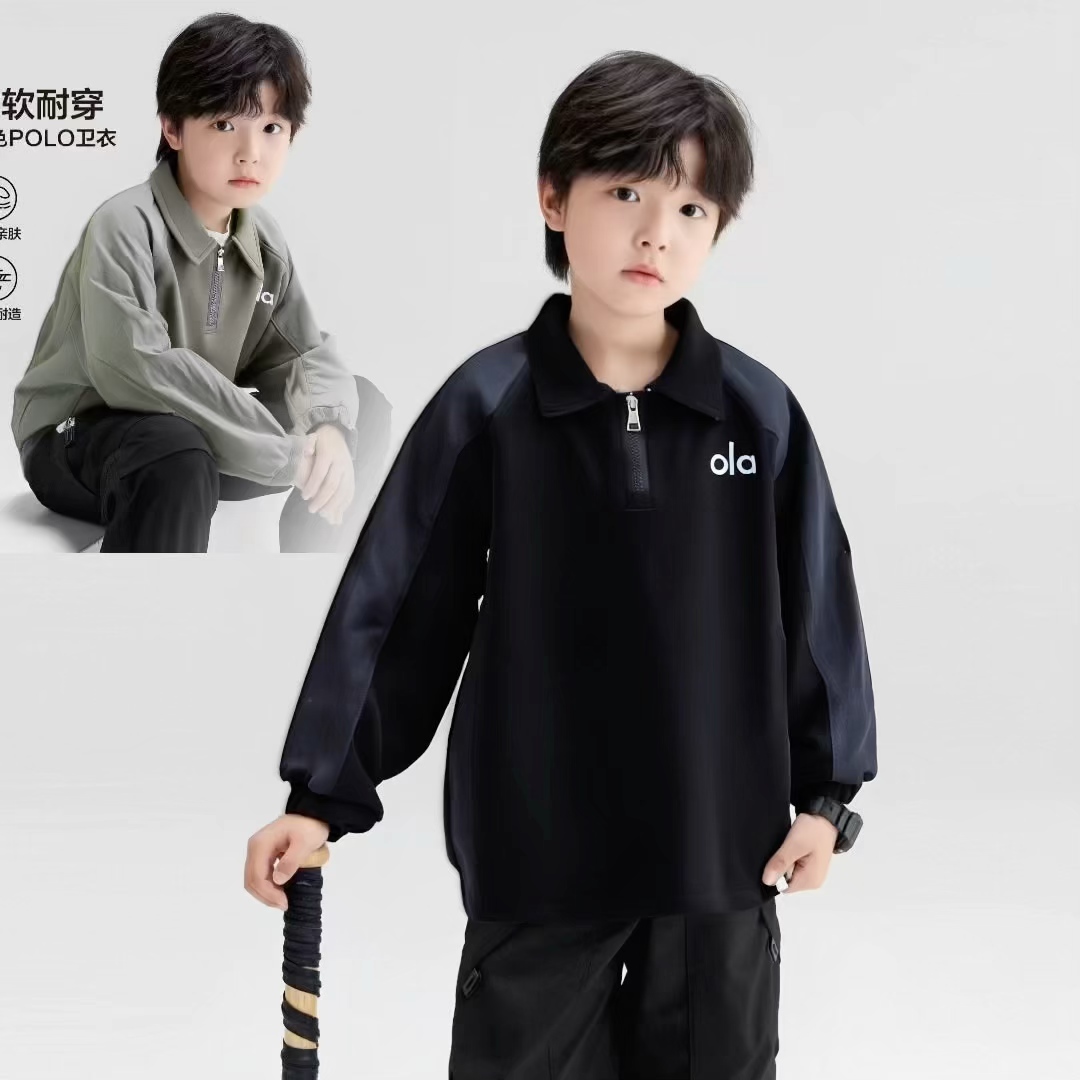 男童秋款拼接半拉链POLO机车风卫衣2025新款儿童男孩痞帅上衣潮