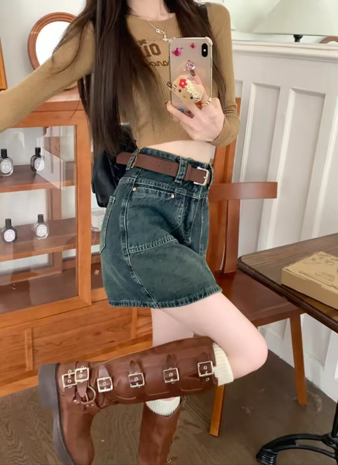 墨兰灰牛仔半身裙女夏2025新款高腰显瘦不显胯A字版型短裙