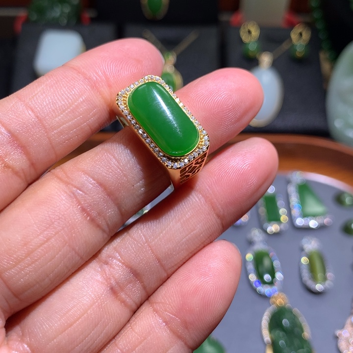 和田玉戒指银S925镶嵌