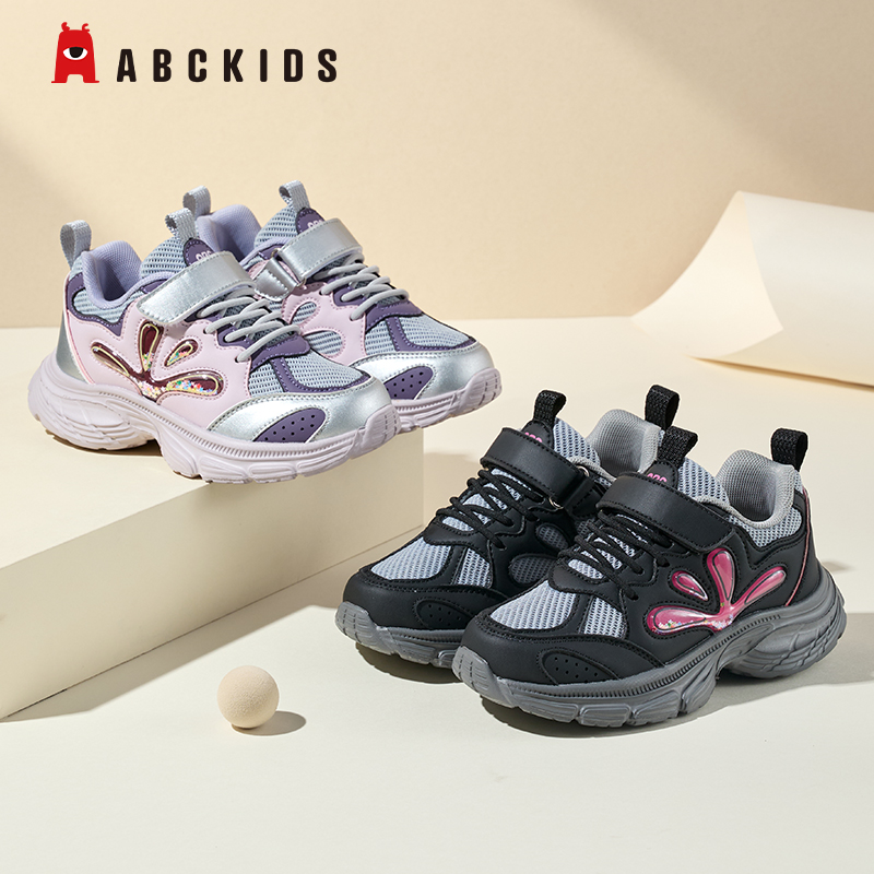 Abckids儿童鞋秋季新品女童运动鞋双网轻便校园跑步鞋软底女孩鞋