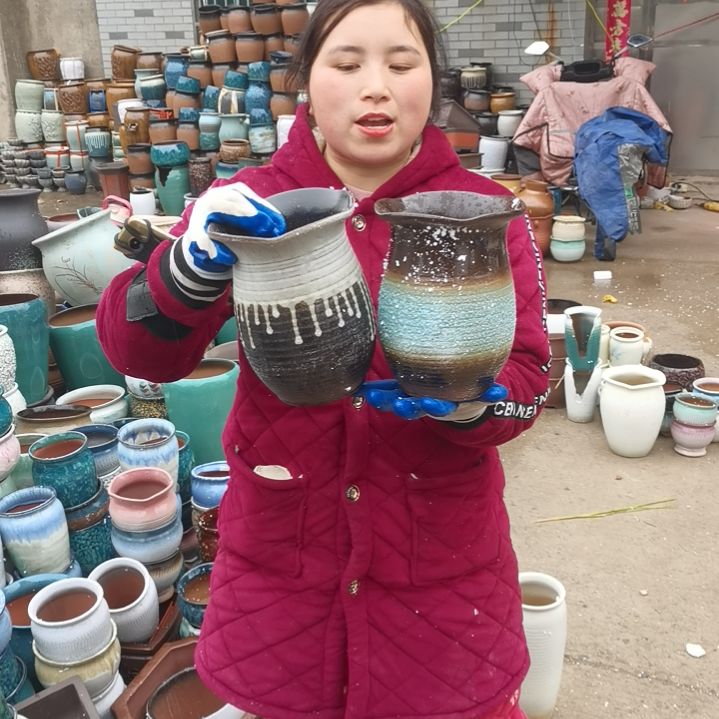 红陶口15高20瑕疵两个盆