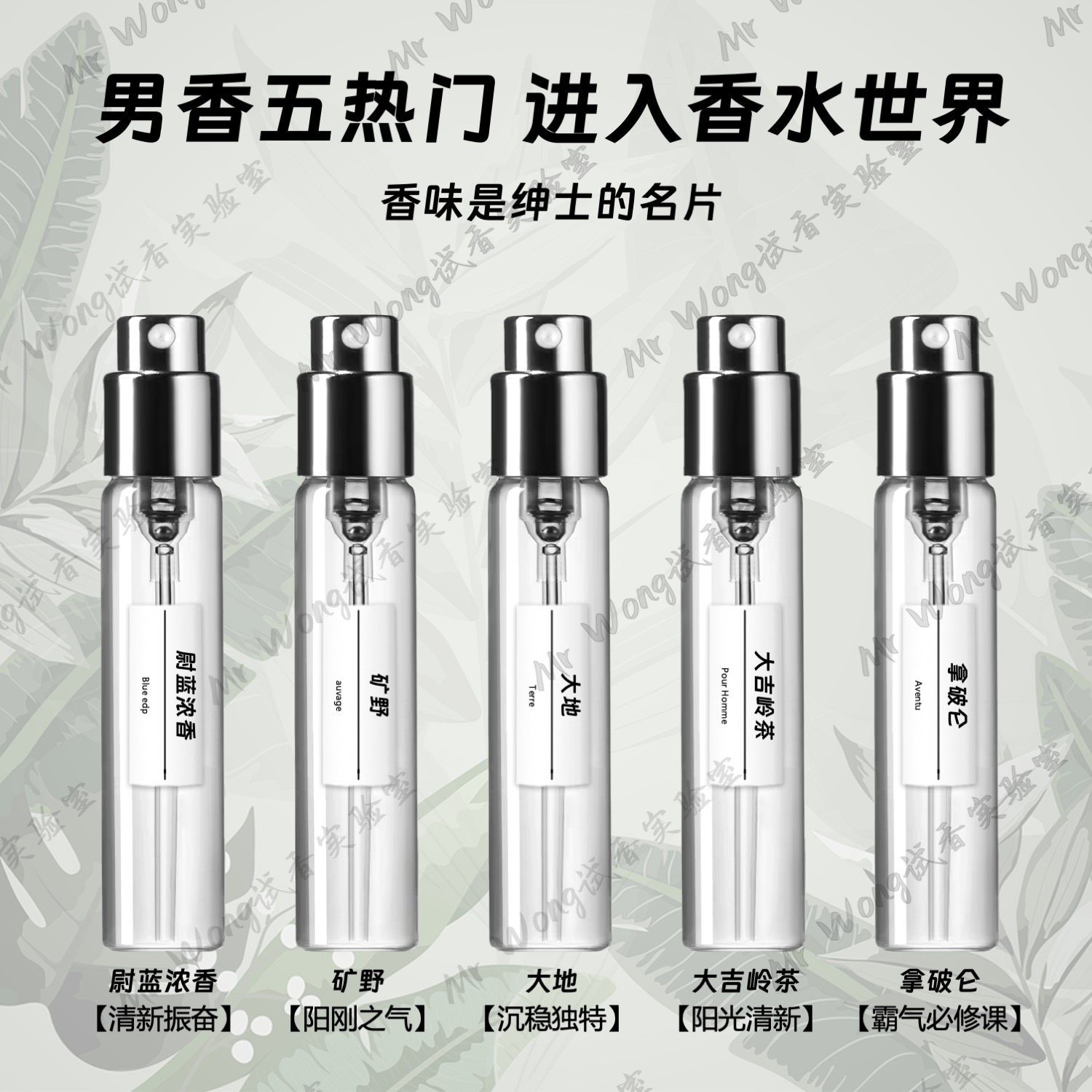 5支装热门男士香水5/12/30ml蔚蓝旷大地野大吉岭茶拿破仑成之水女