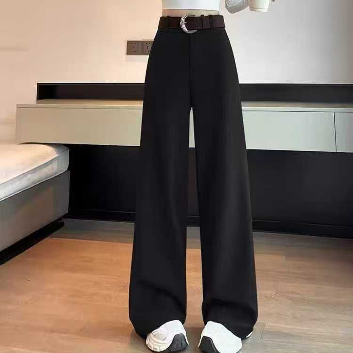 冬季爆款高腰显瘦直筒裤垂感百搭送腰带