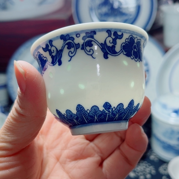 青花玲珑牡丹花小杯