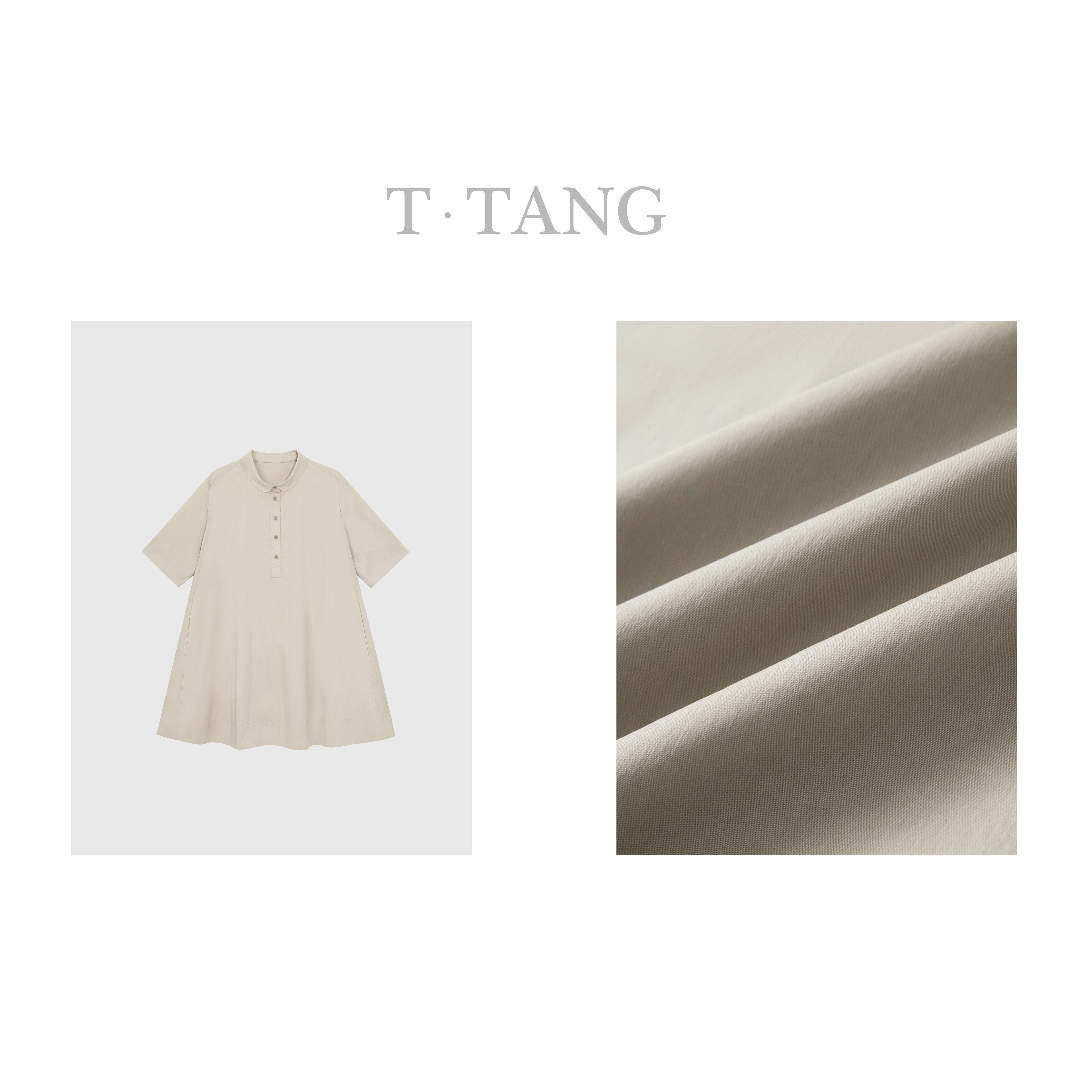 FL夏季40支棉弹平纹面料百搭休闲圆领短袖A字衬衫连衣裙【6281】