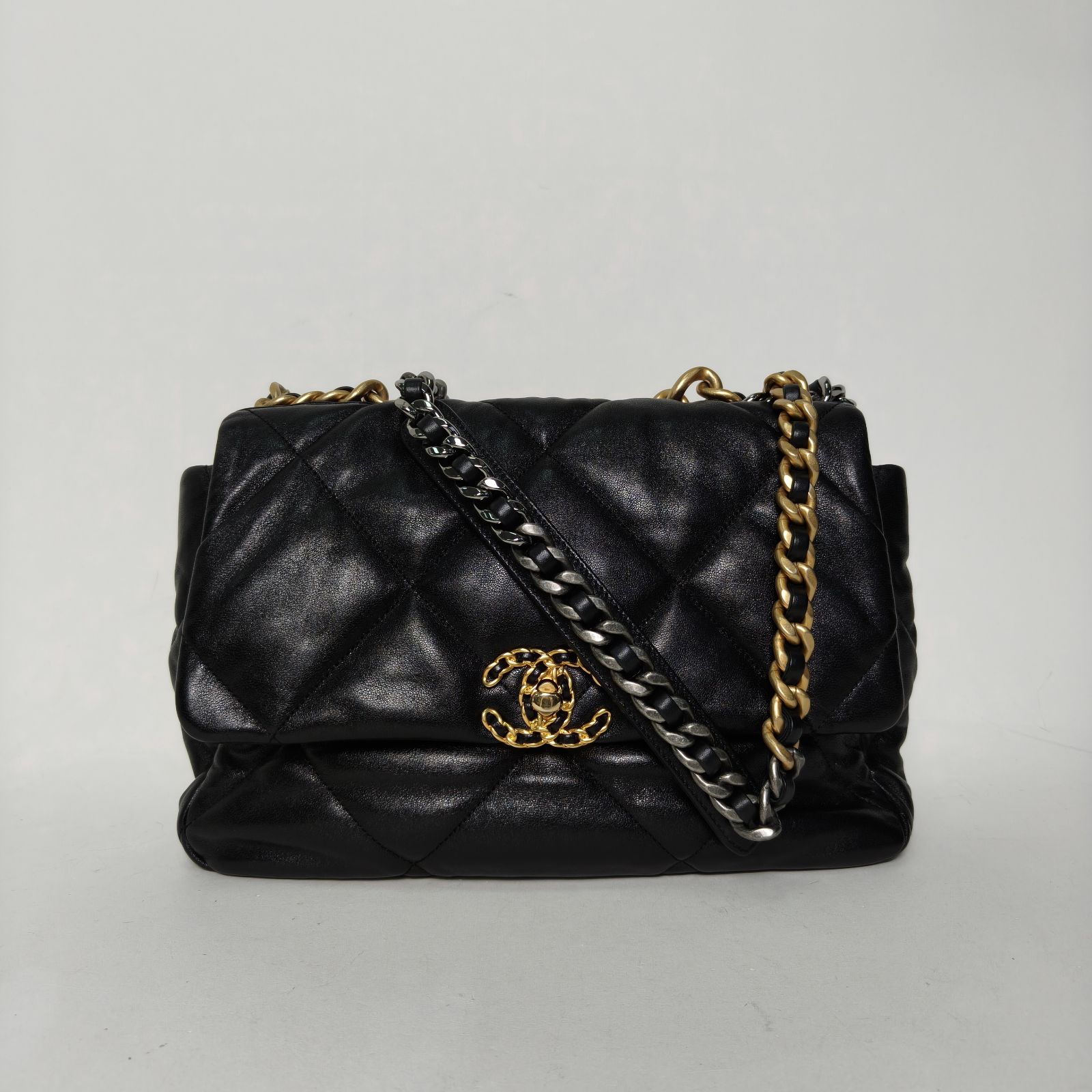 95新 Chanel/香奈儿 【双双】19BAG 口盖包 中号 30cm 黑色 29开 