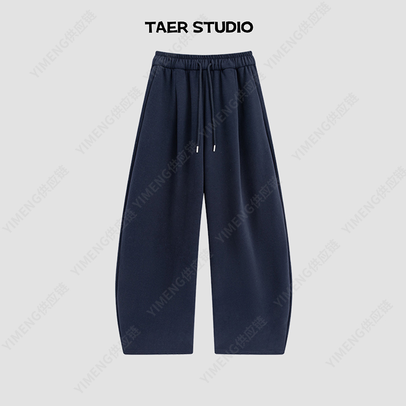 TpqT/温喆 藏青色垂感休闲运动裤女25秋季新款百搭阔腿弯刀卫裤