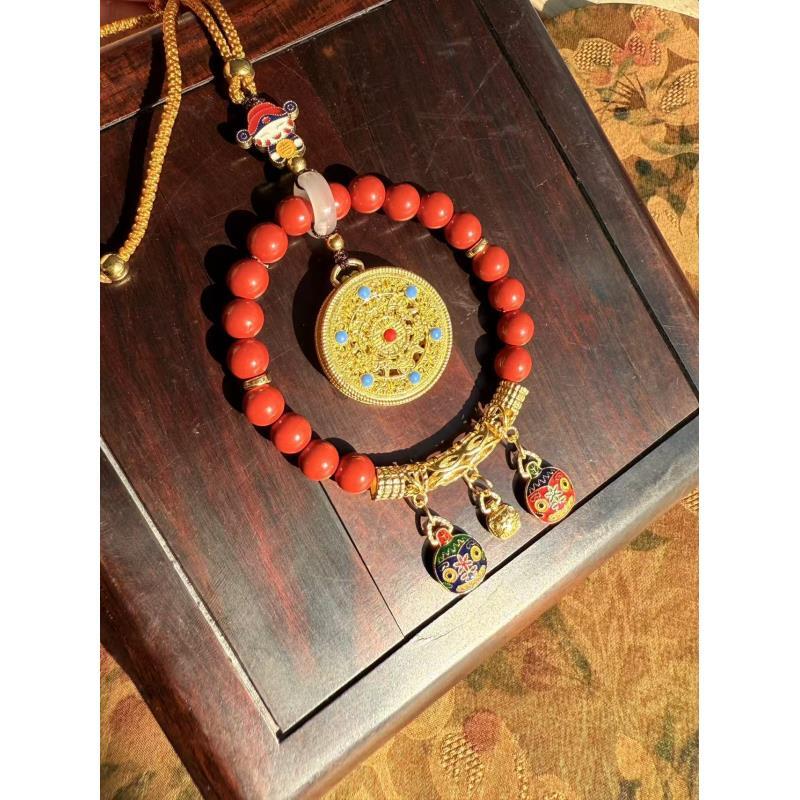 含辰砂工艺品D1271-朱砂吞金兽+八宝罗盘车挂件