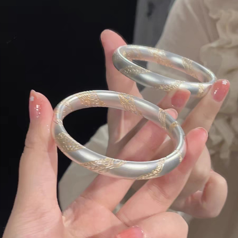 足银手镯 足银999.9古法描金龙纹手镯A18