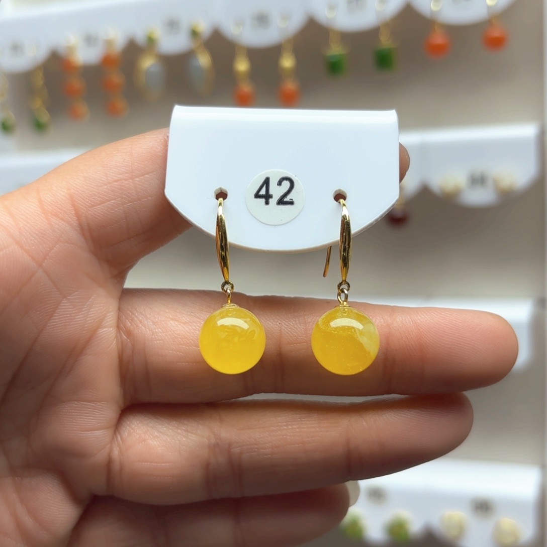 蜜蜡耳饰银S925镶嵌蜜蜡