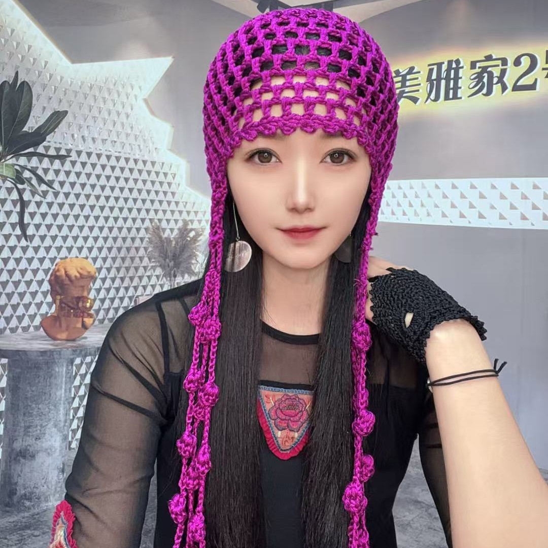 包头帽秋季针织帽流苏秋冬女帽子护耳帽红色时尚百搭