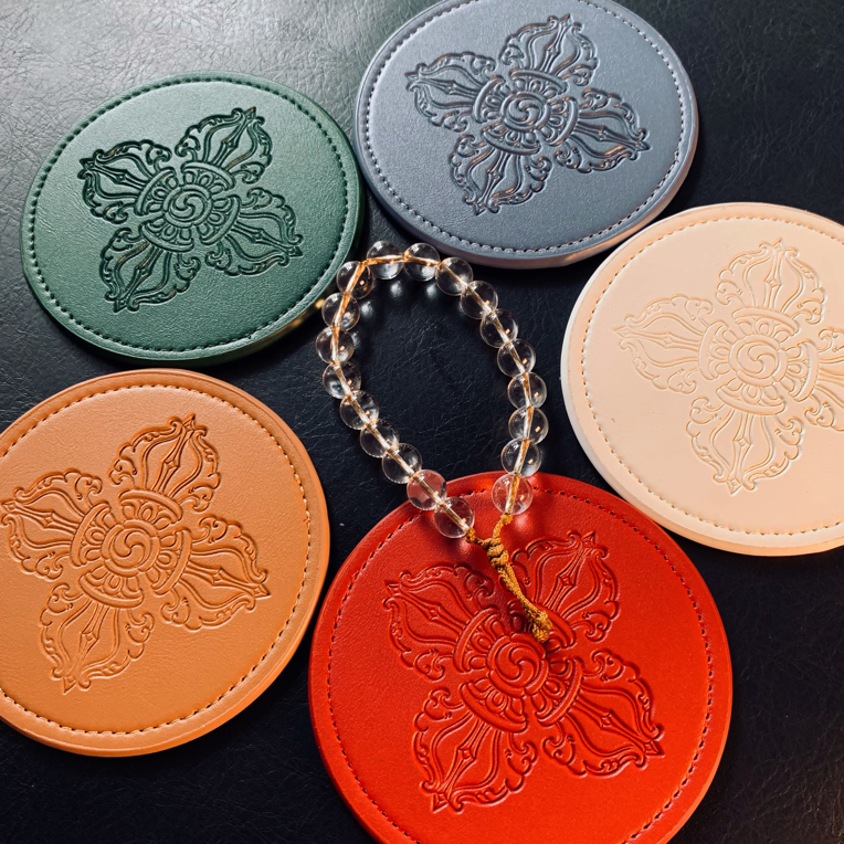五色风马旗十字金刚杵杯垫pu皮杯垫一套五片
