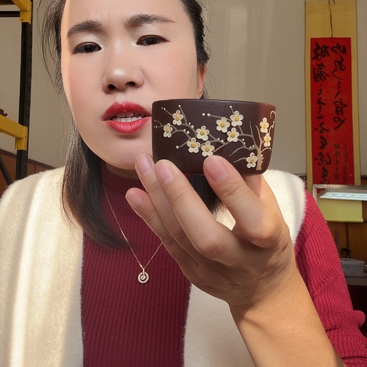 紫砂茶壶紫泥手工泥绘主人杯100cc