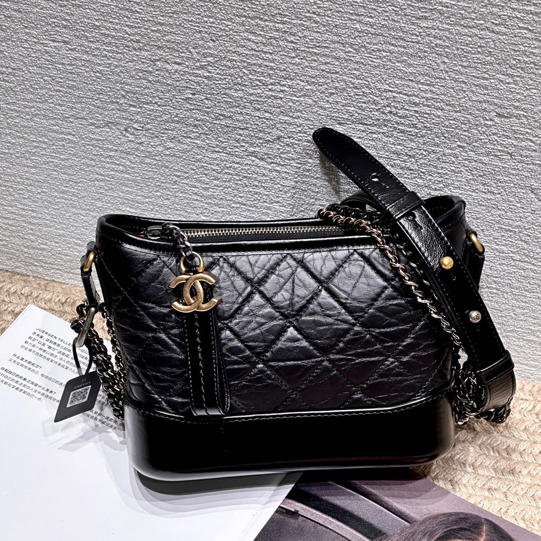 99新 Chanel/香奈儿 黑金牛皮流浪包 小号 23年单肩斜挎包