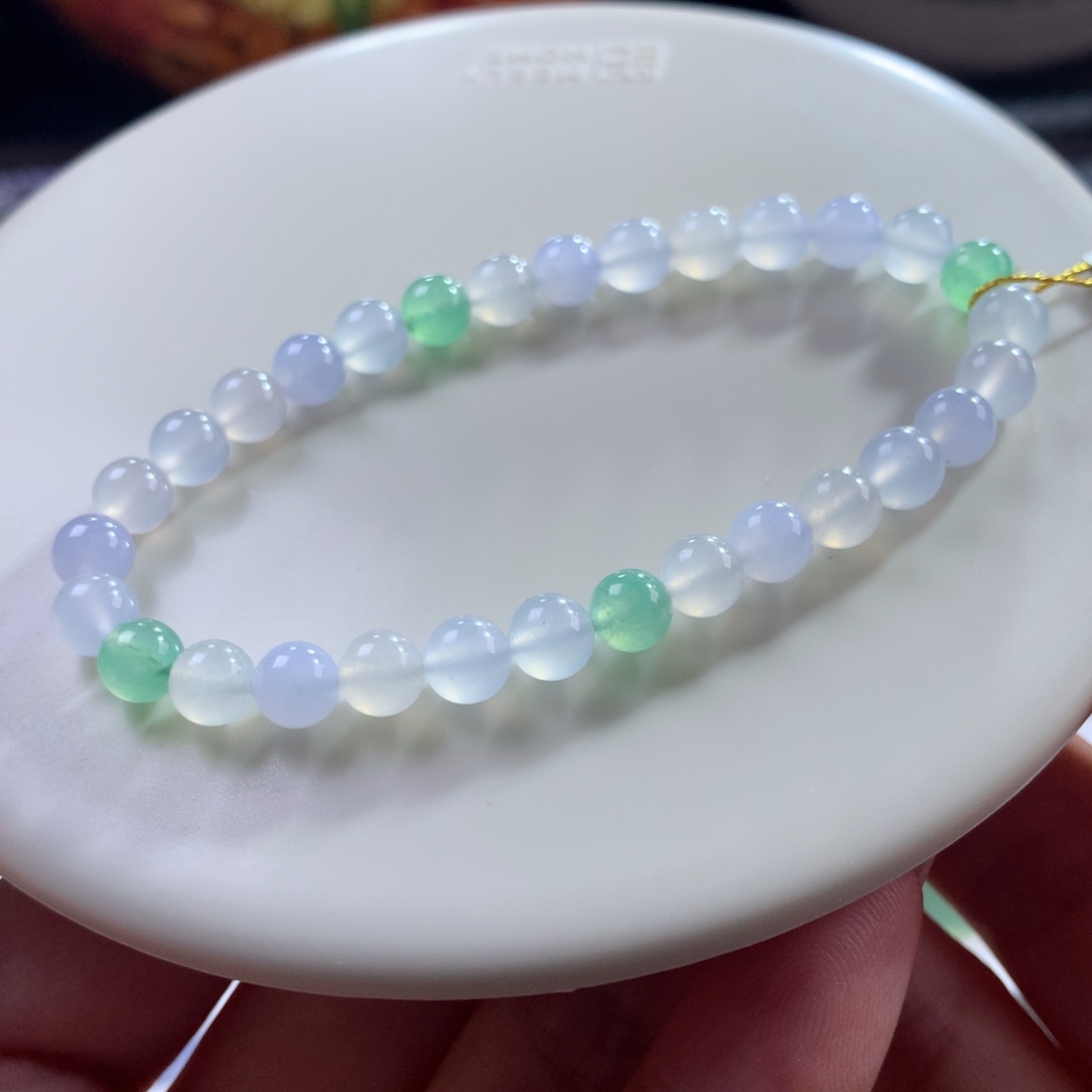 翡翠未镶嵌手链翡翠冰胶底马卡龙卡6+