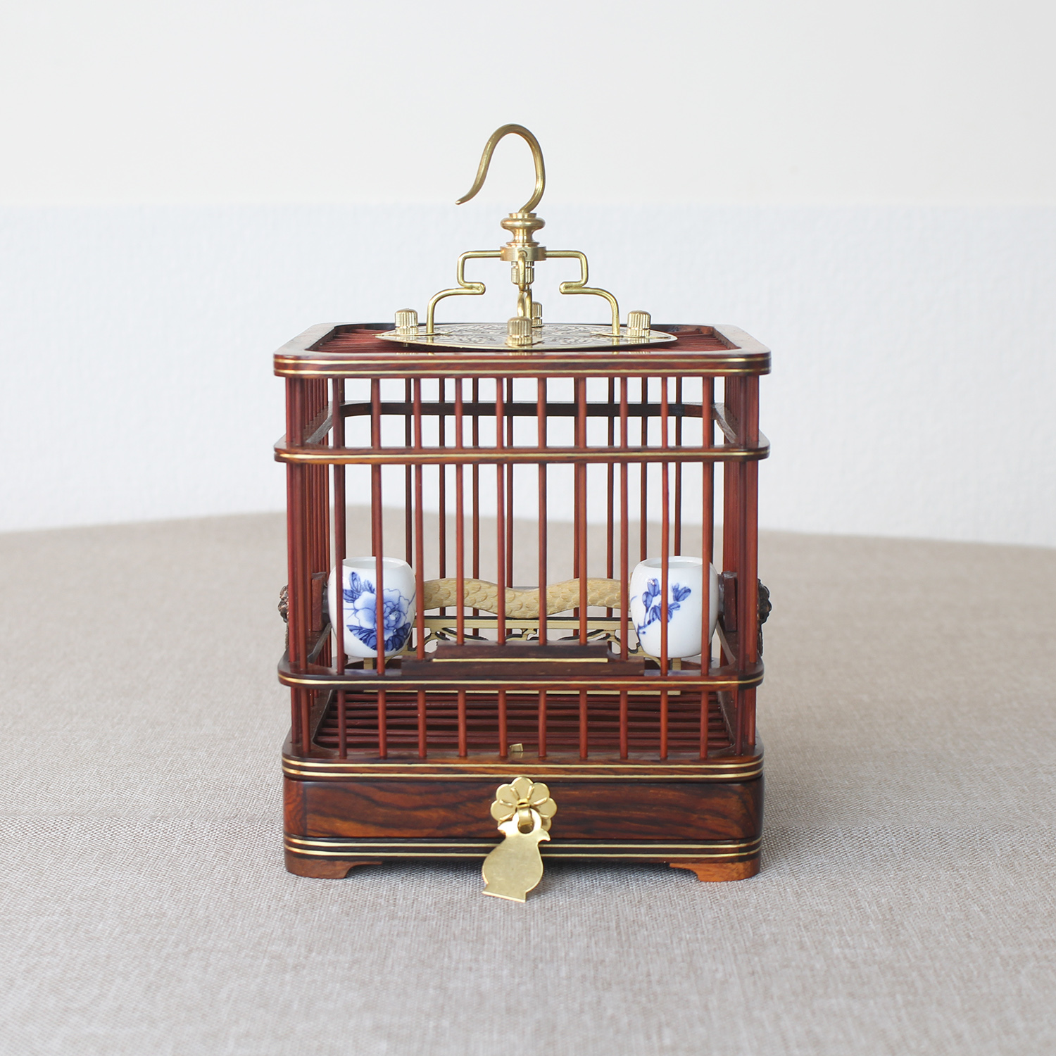大号直径12厘米微凹黄檀框架竹子笼条抽屉款蝈蝈笼
