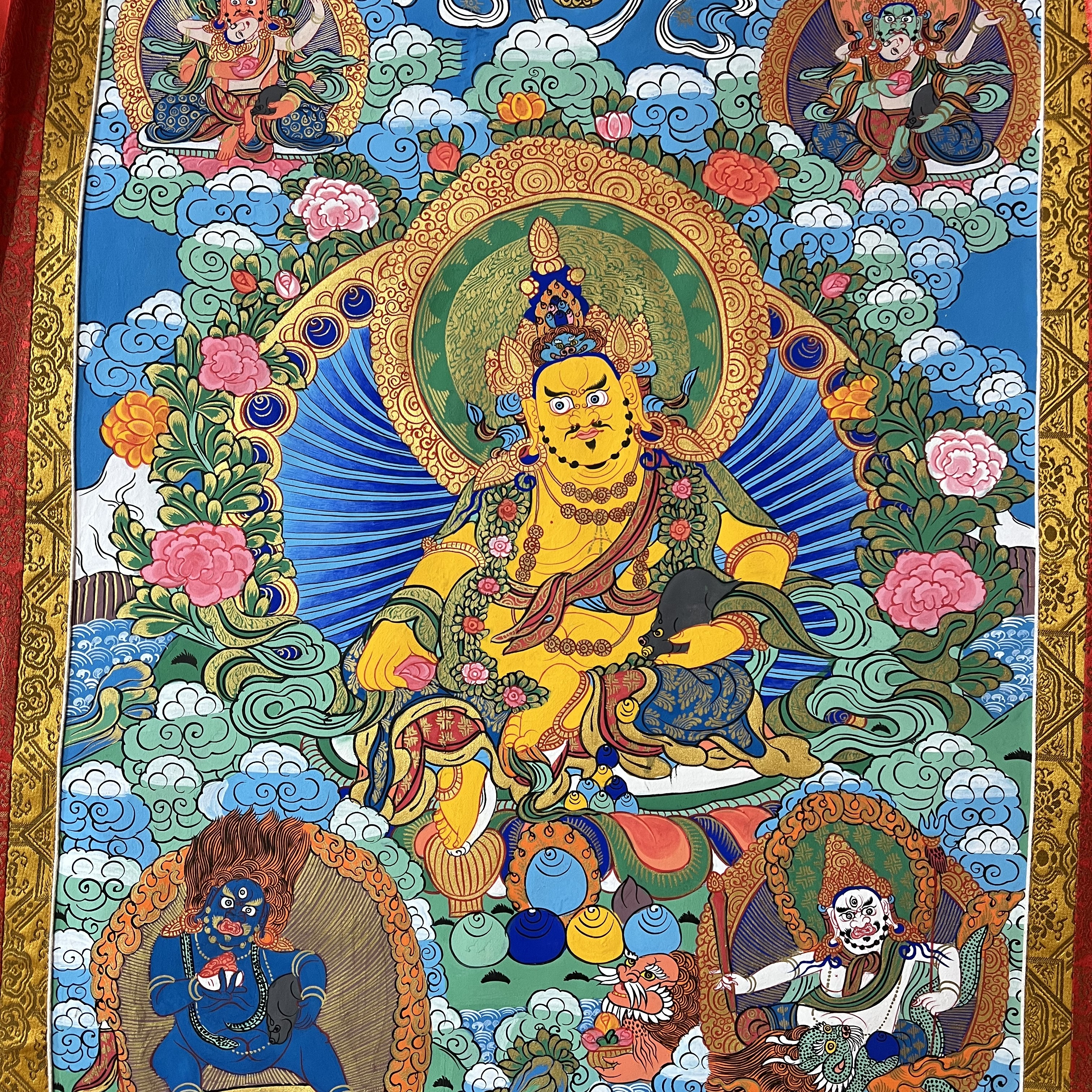 西藏包邮送挂钩黄财神唐卡画像客厅玄关书房佛堂挂毯（105）