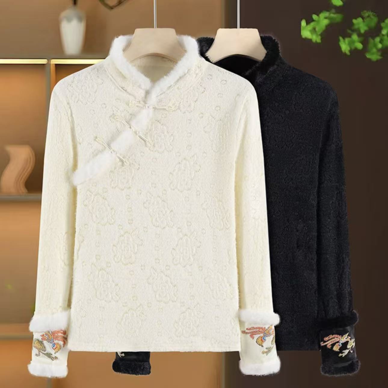 M253曼裳格2025冬款   加绒立领刺绣绒上衣