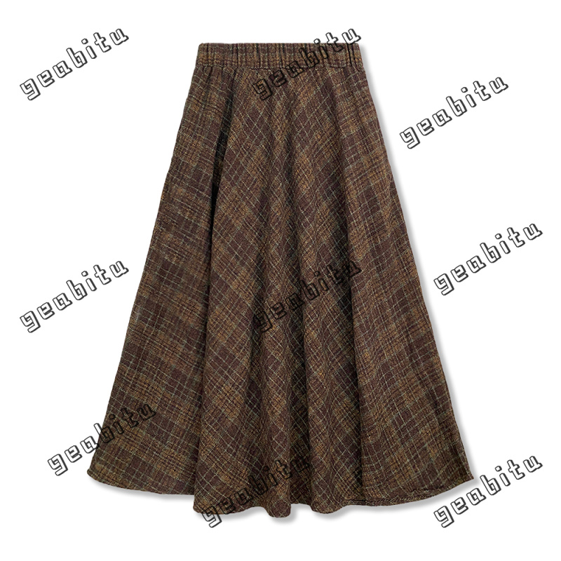 【GG专属】毛呢半身裙女2025秋季新款高腰显瘦A字中长款伞D8026