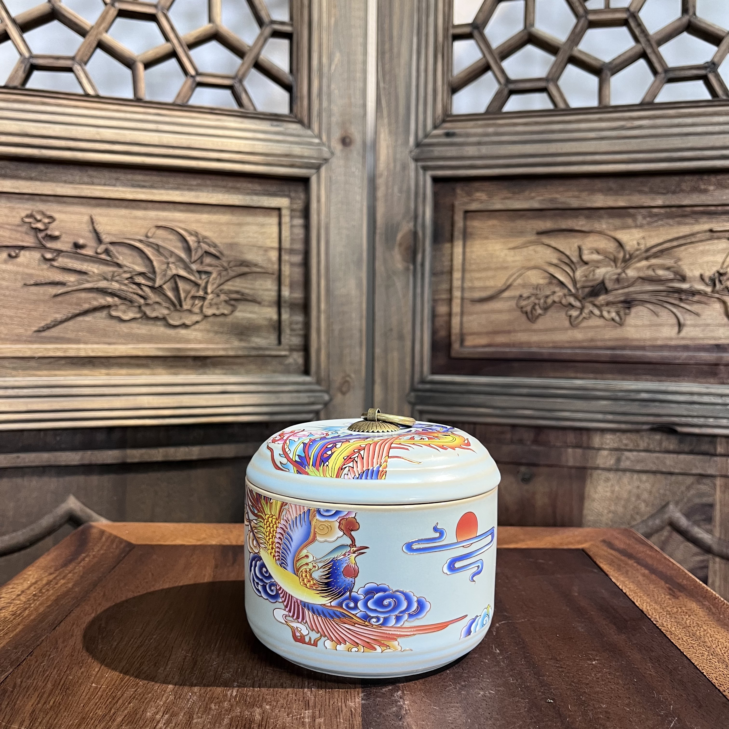 D-0016 凤凰蓝茶叶罐-汝窑