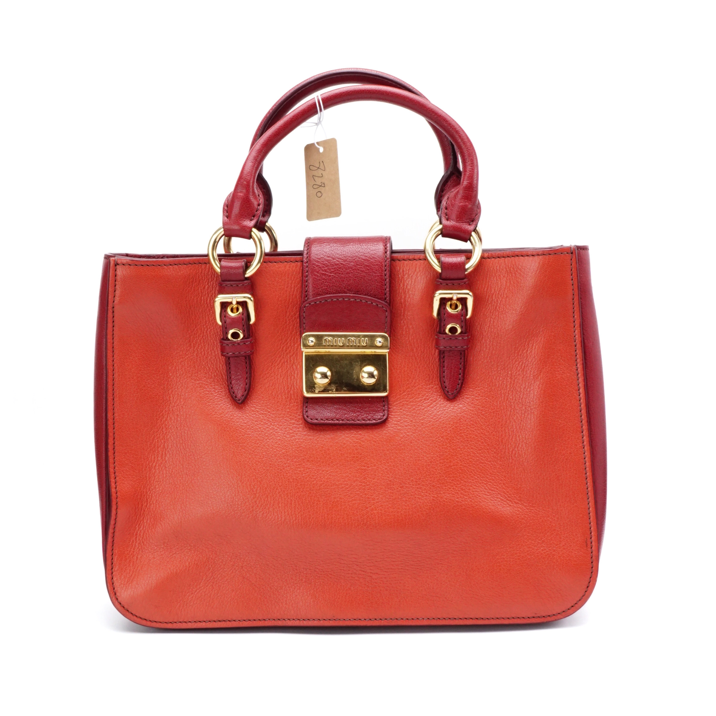 95新 MIU MIU/缪缪 MIUMIU缪缪 橙色拼红色手提包 8280