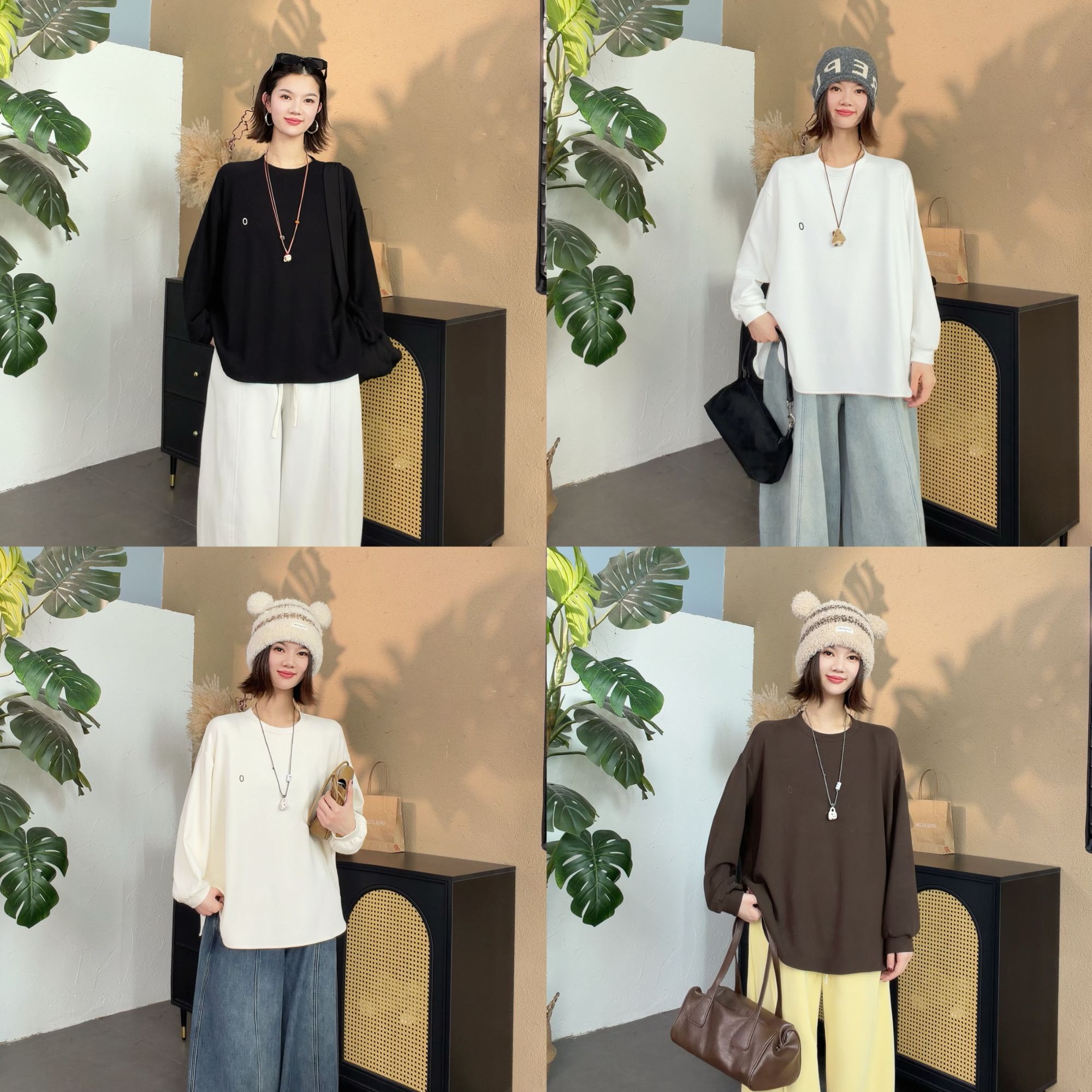 【SI MO】58161冬季新款休闲百搭小刺绣软糯加绒上衣