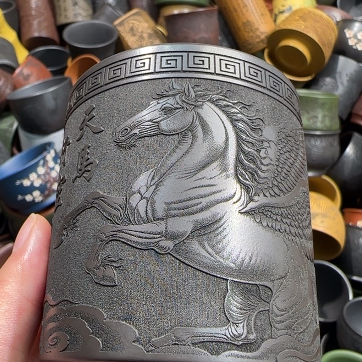 茶杯绿泥全手工紫砂