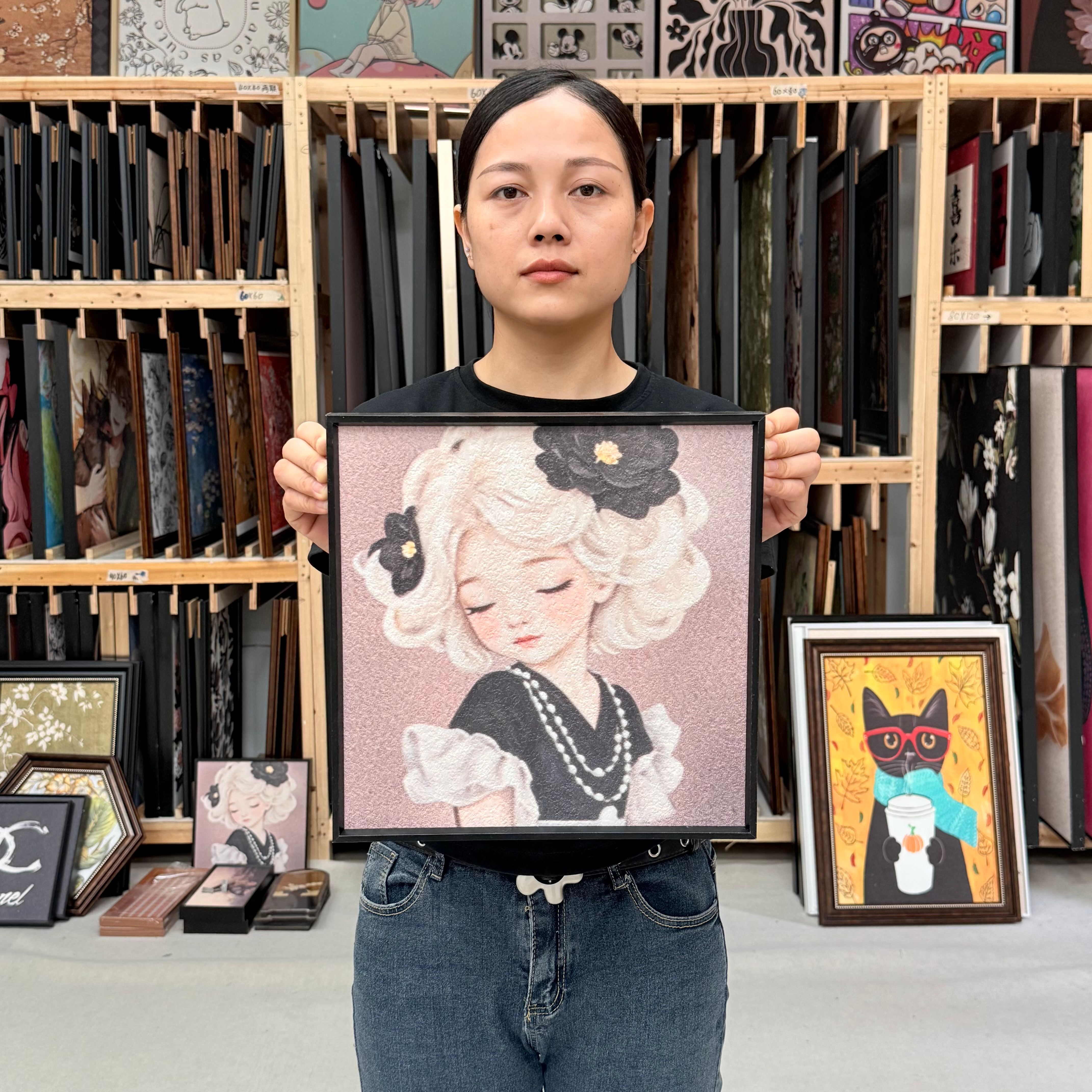 法式花卉女孩挂画客厅抽象背景墙装饰画U006美式卧室挂画餐厅3030