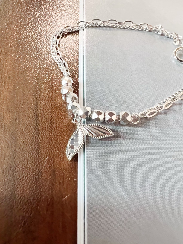 925银手链 精工时尚百搭电白双层菠萝珠龙鳞鱼尾银手链