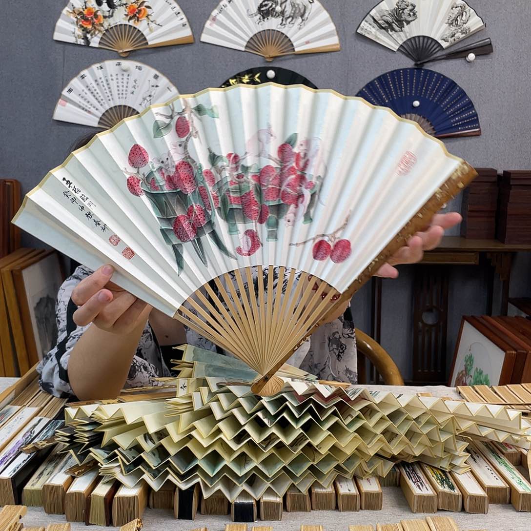 书法95寸梅妃-纯手绘-文玩扇骨（默认粘好）