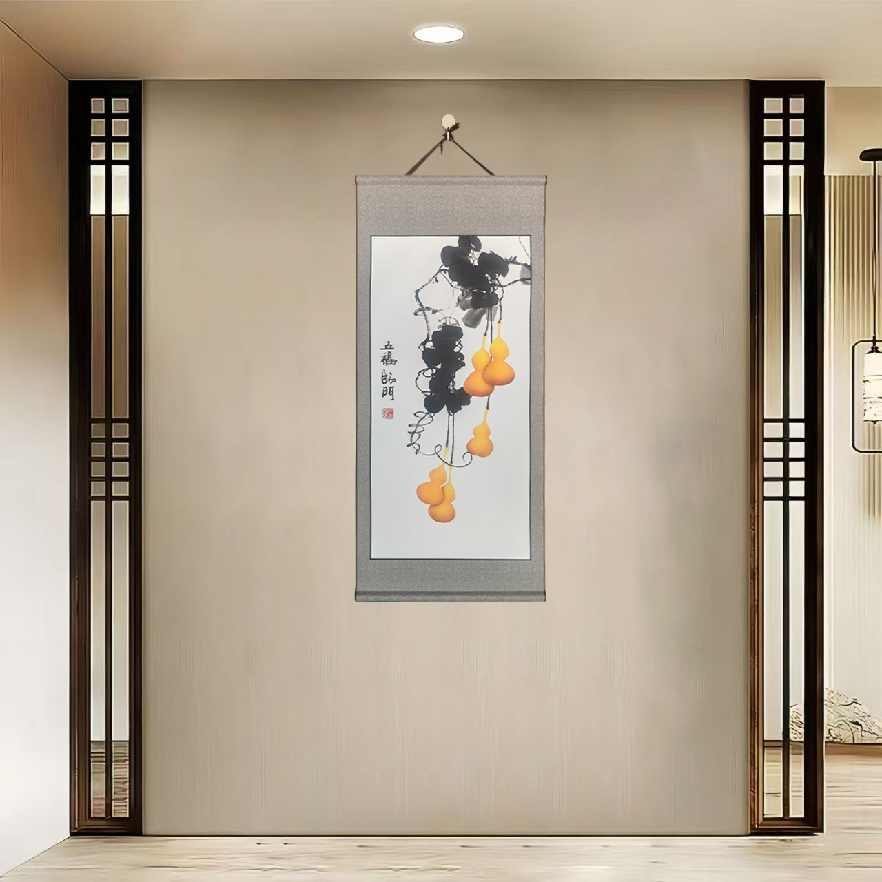 {40-726五福临门}净尺寸40x85cm现代简约挂轴装饰画办公室家居装