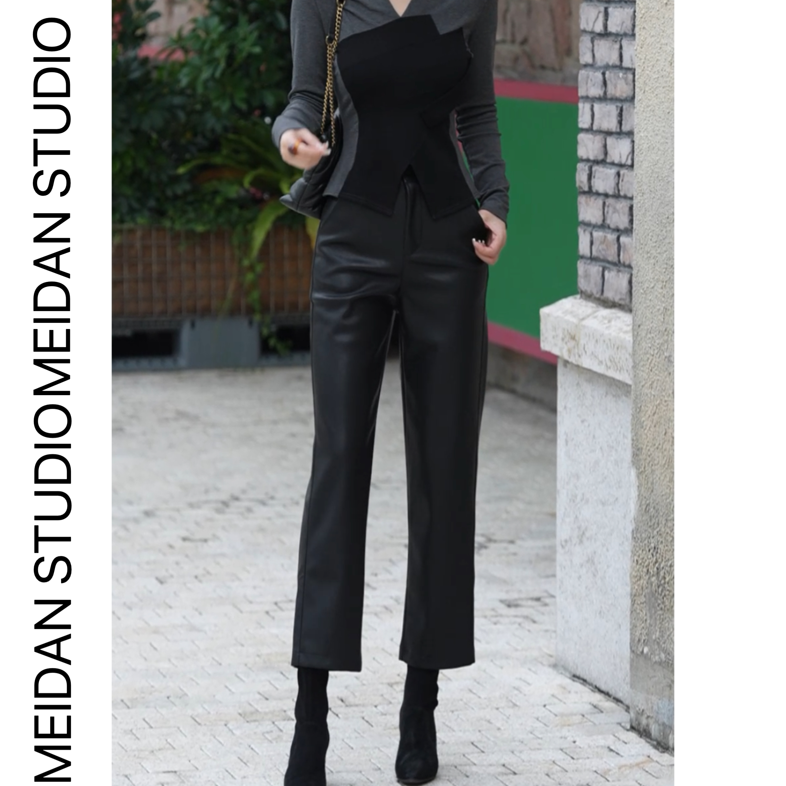 【经典重现】秋冬时尚气质高腰显瘦直筒九分蛋白皮皮裤