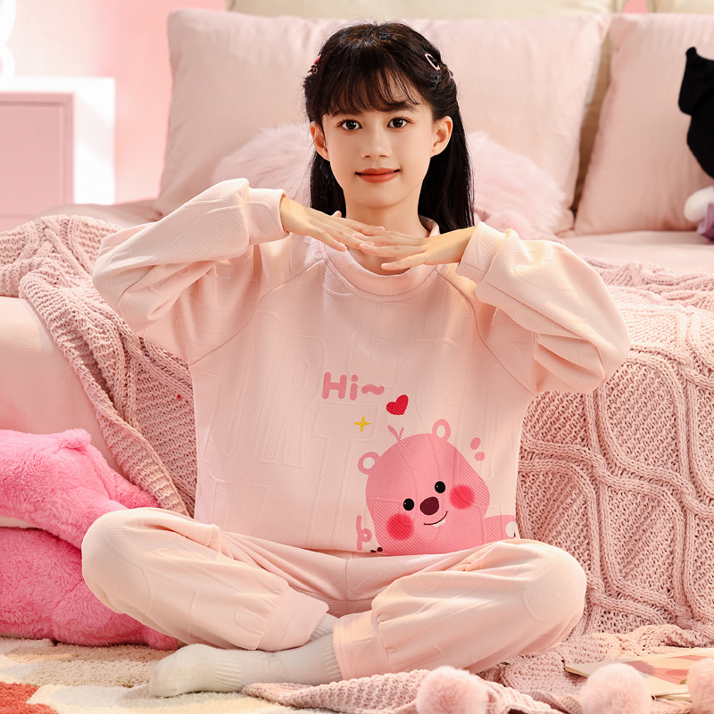 儿童睡衣女童秋冬季夹层棉加厚保暖套装初中生亲子纯棉长袖家居服