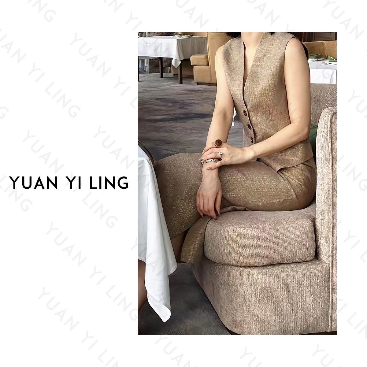 袁艺灵【老钱美学】24春夏上新款金丝亚麻舒适气质休闲百搭女装马甲