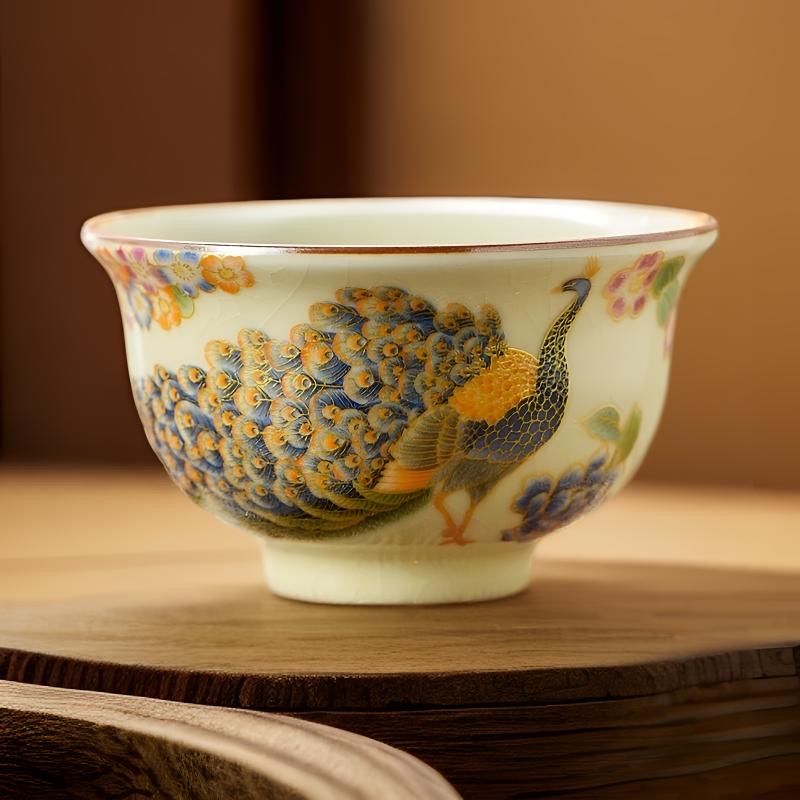 新式孔雀压手杯创意陶瓷茶杯-0075