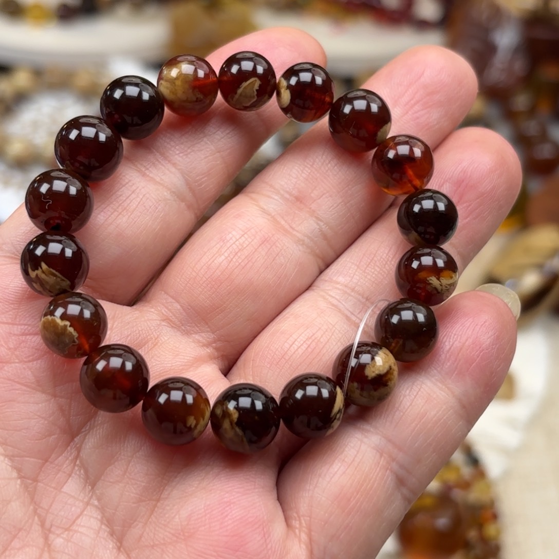 琥珀未镶嵌手链根珀溶洞妖花卡10