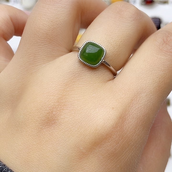 和田玉戒指银S925镶嵌天然