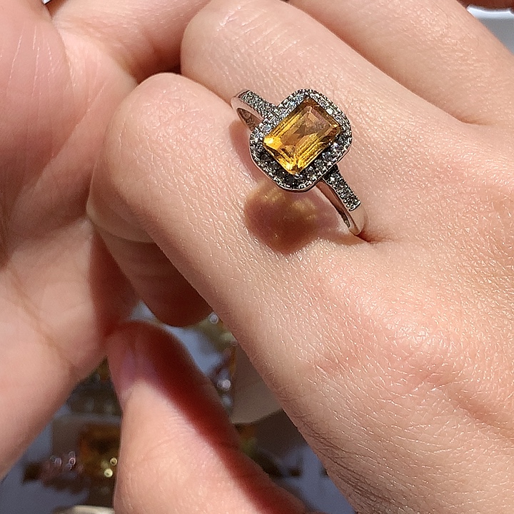 黄晶戒指银S925镶嵌