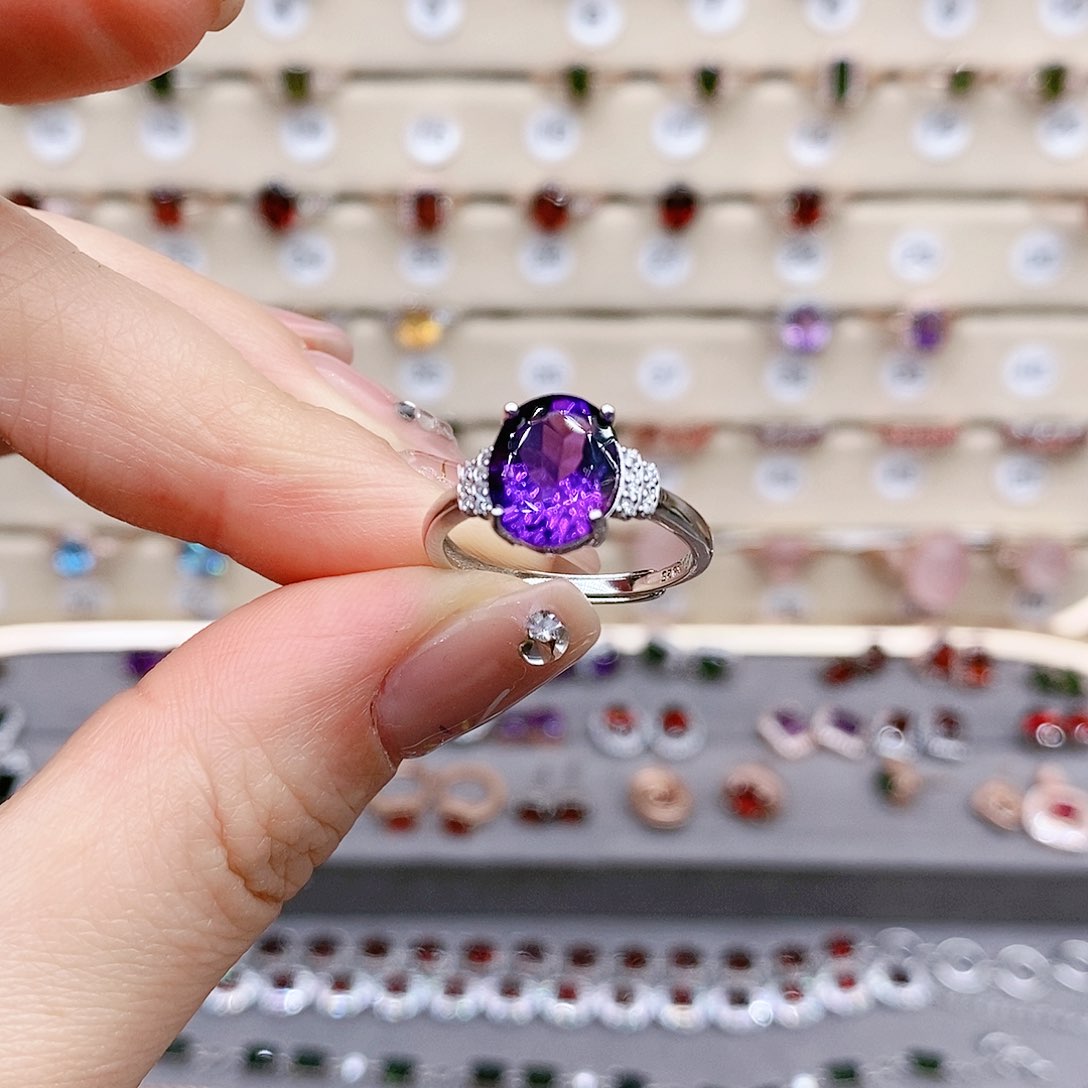 水晶戒指银S925镶嵌戒指