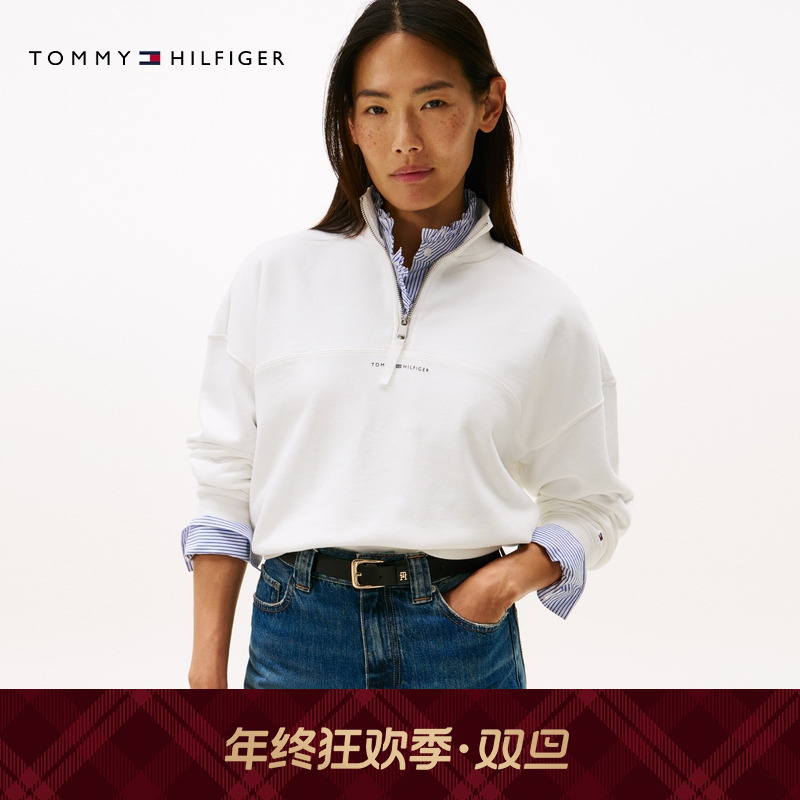 Tommy25新款秋冬女装运动休闲风字母印花半拉链立领套头卫衣05833