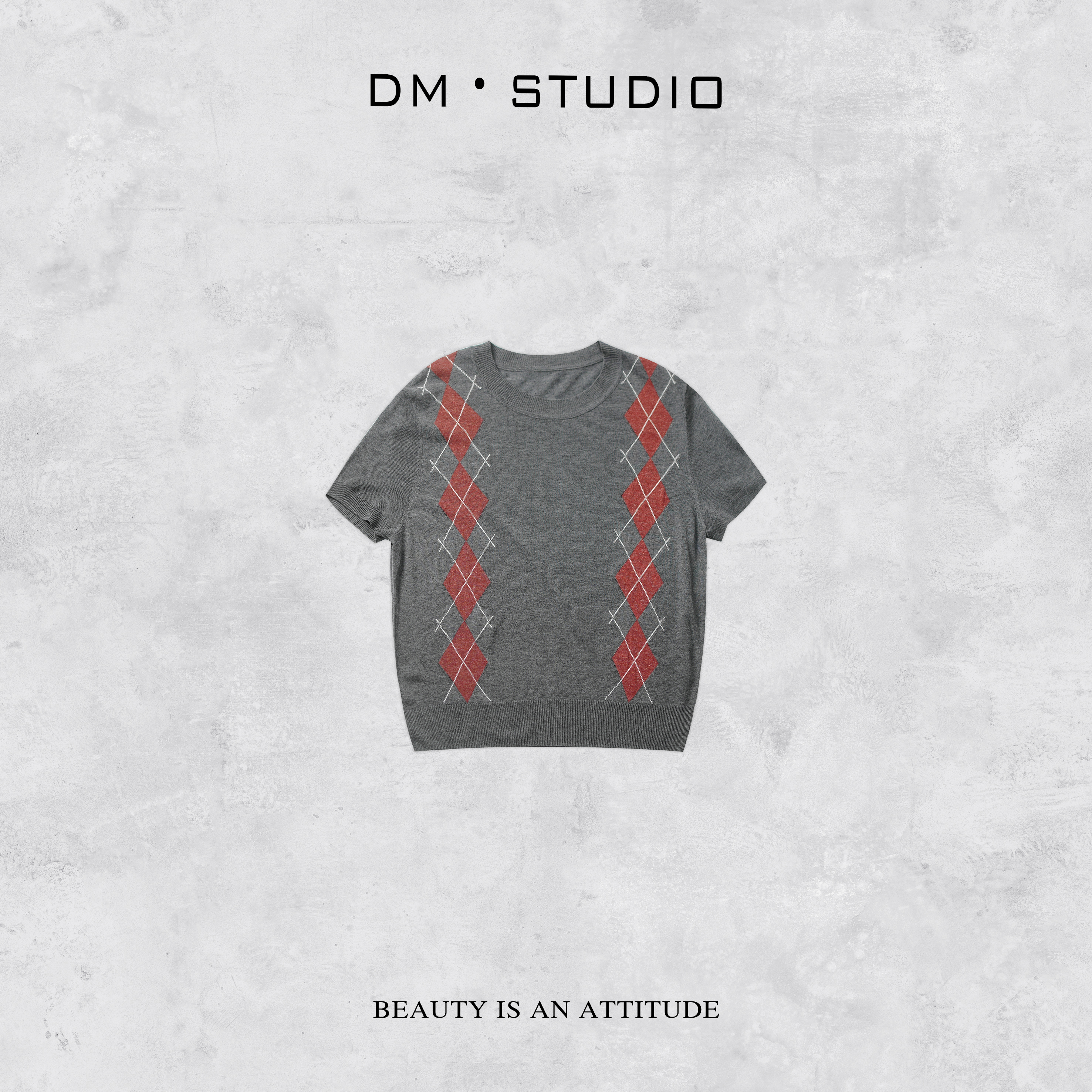 •STUDIO/精致百搭气质休闲格纹针织圆领短袖上衣2504TX/95052