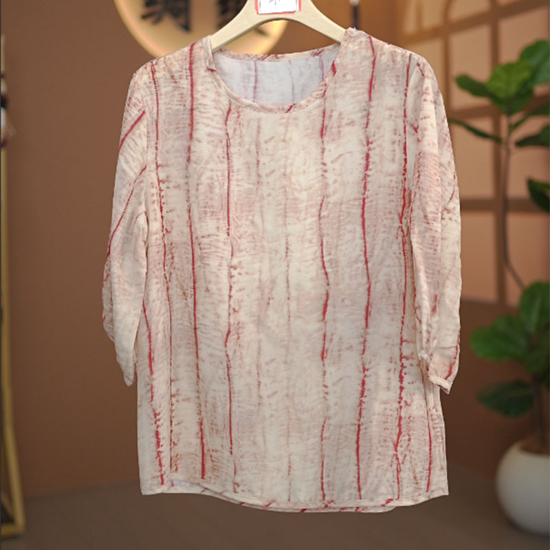 2506妈妈装夏短袖T恤时尚上衣中老年衣服夏季女装薄款条纹小衫-6