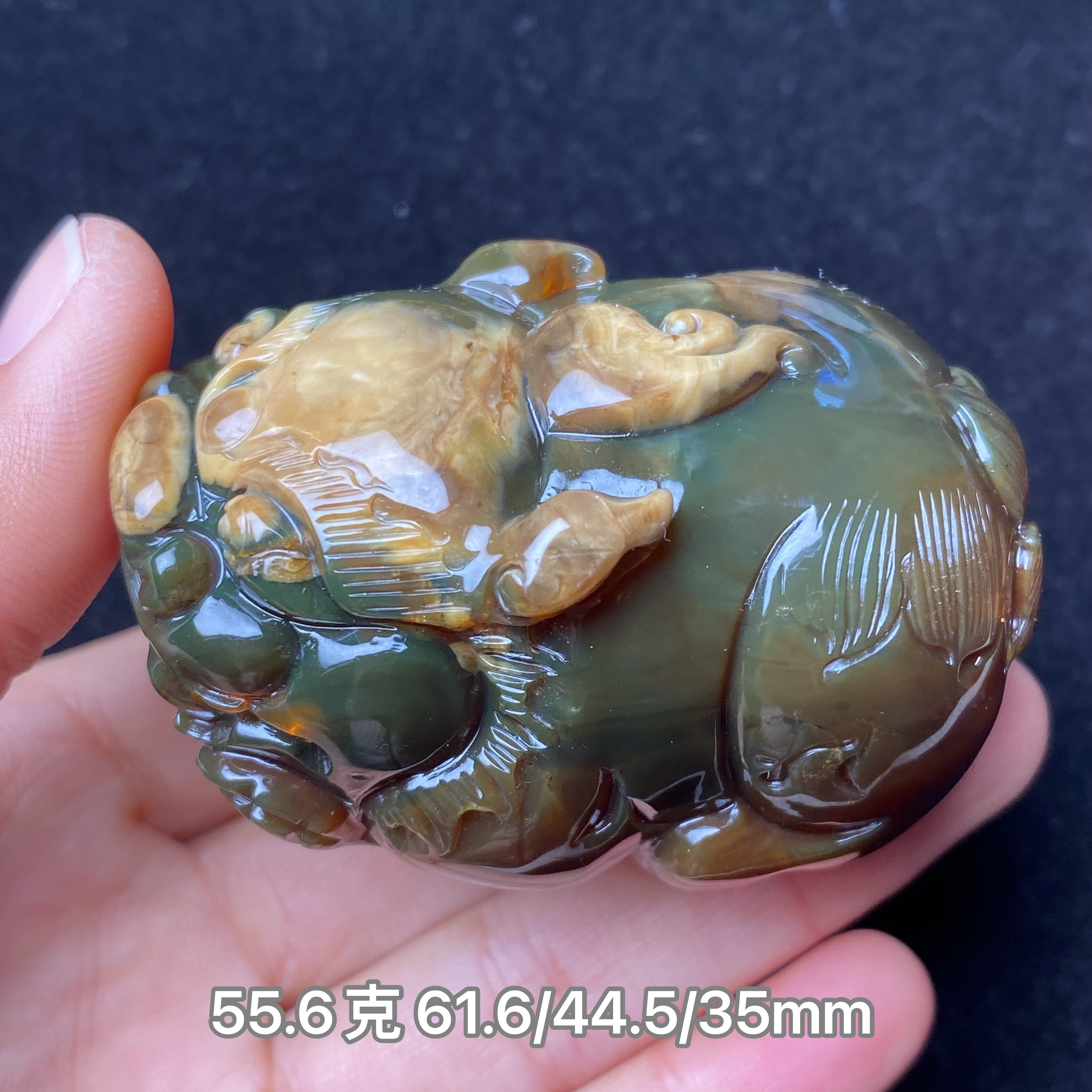 【小伊琥珀】55.6克绿蜜变色龙老油根溶洞貔貅