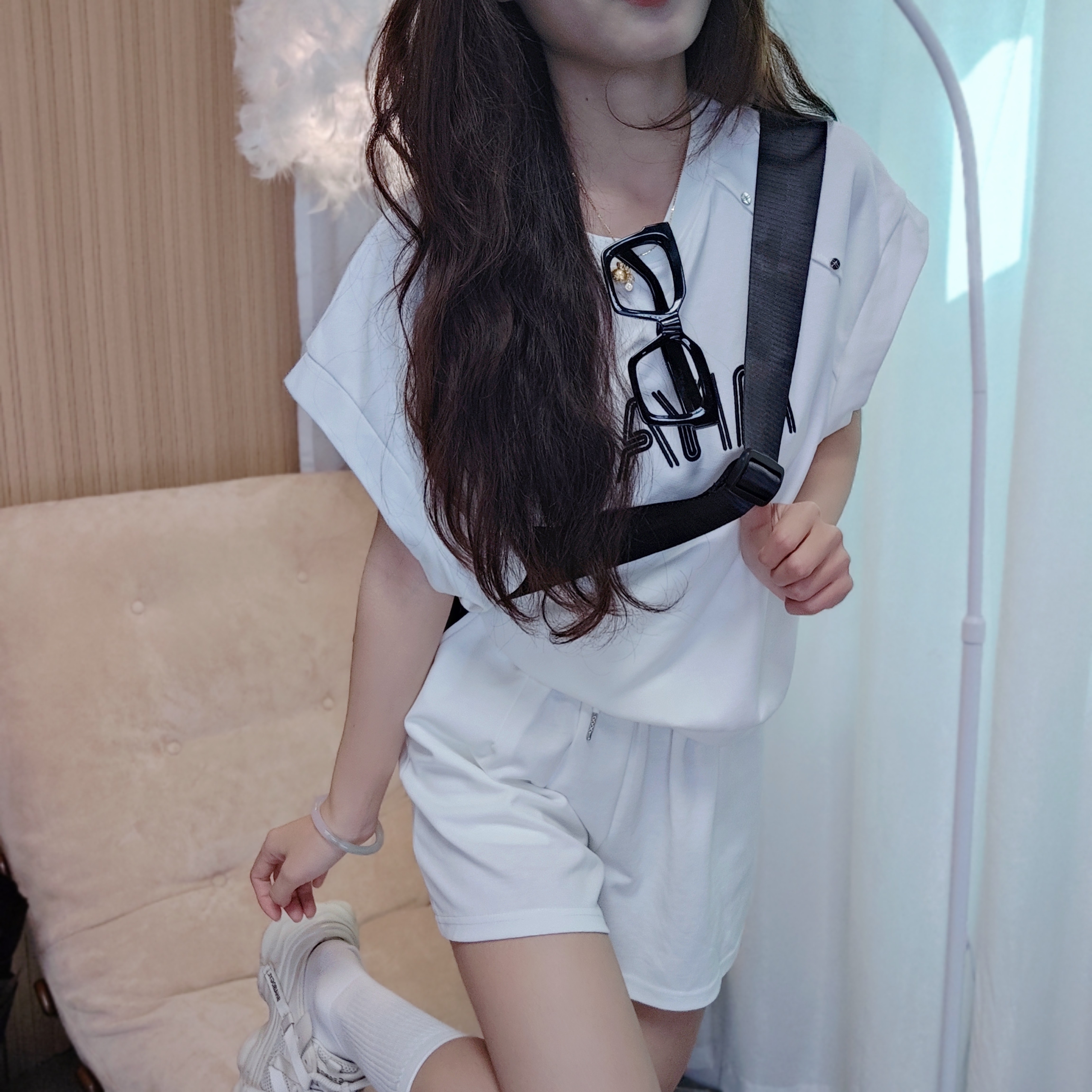 休闲时尚套装韩版气质百搭洋气短袖t恤短裤减龄运动 6633