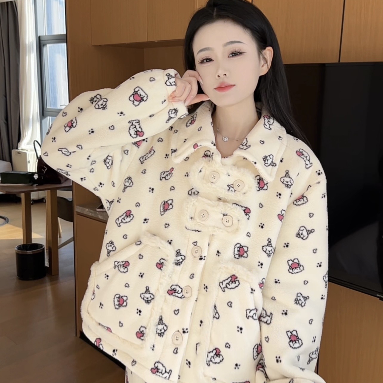 （爱心小狗）冬季甜美可爱加厚休闲显瘦气质女保暖外穿家居服外穿