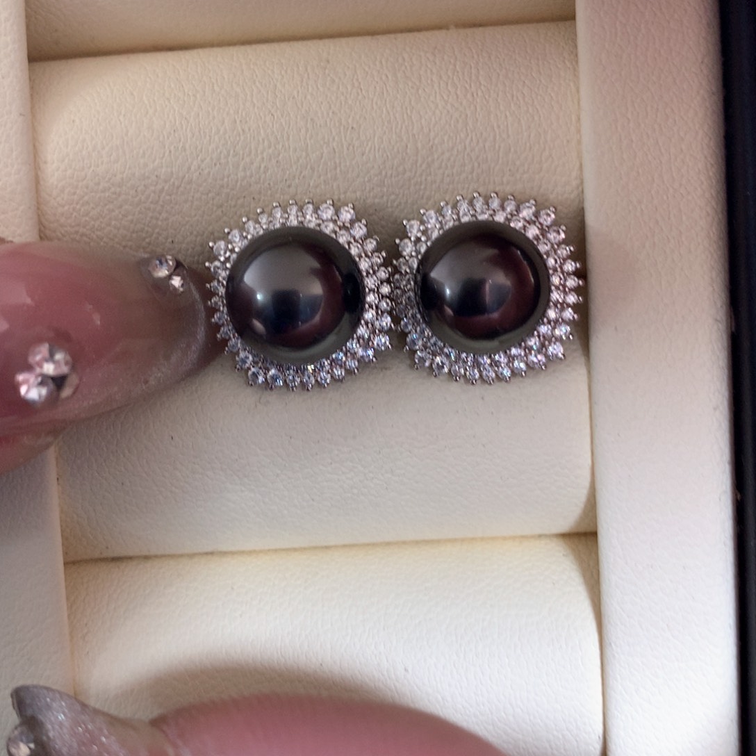 海水珍珠耳饰银S925镶嵌