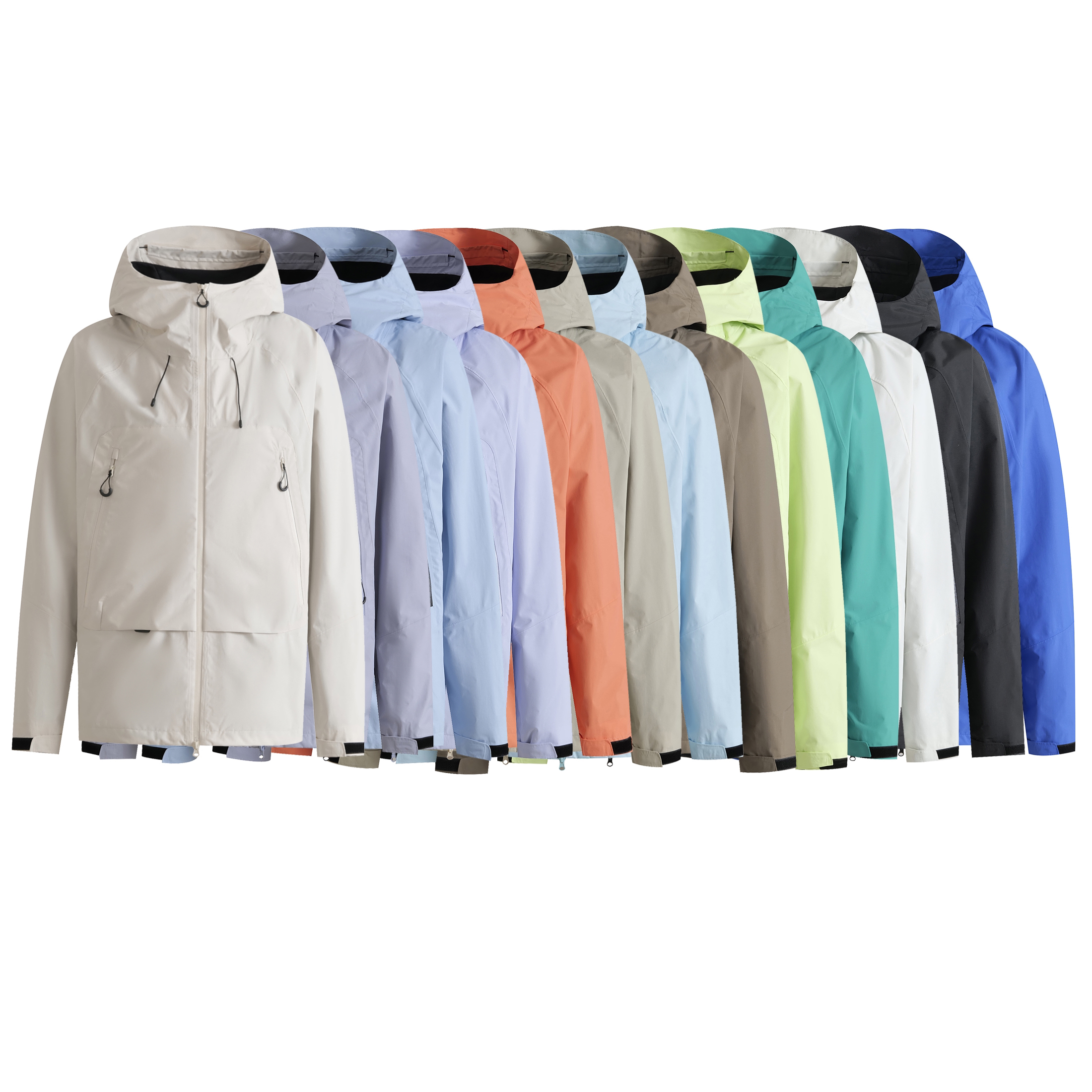 户外360度可调节防风帽双头拉链接缝全压胶男女同款冲锋衣