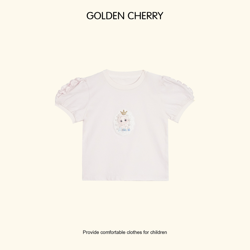 【Golden cherry】小童粉色小公主碎花袖洋气百搭T恤QDD639
